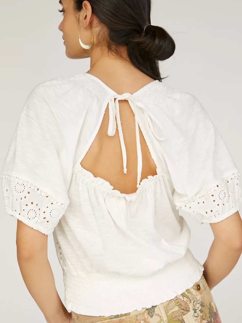 Anthropologie Porridge Freya Eyelet Lace Cotton Puff-Sleeve Blouse Open Back - Picture 2 of 11